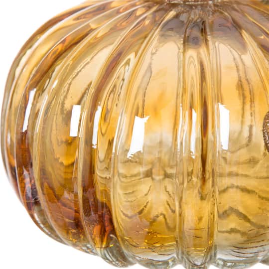 Glitzhome® Green & Amber Crackle Glass Short Pumpkin Set